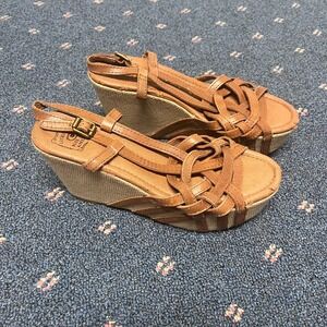 LUCKY Brand Stacey Womens Size 8.5M Platform Wedge Strappy Sandals Blue Jean USA